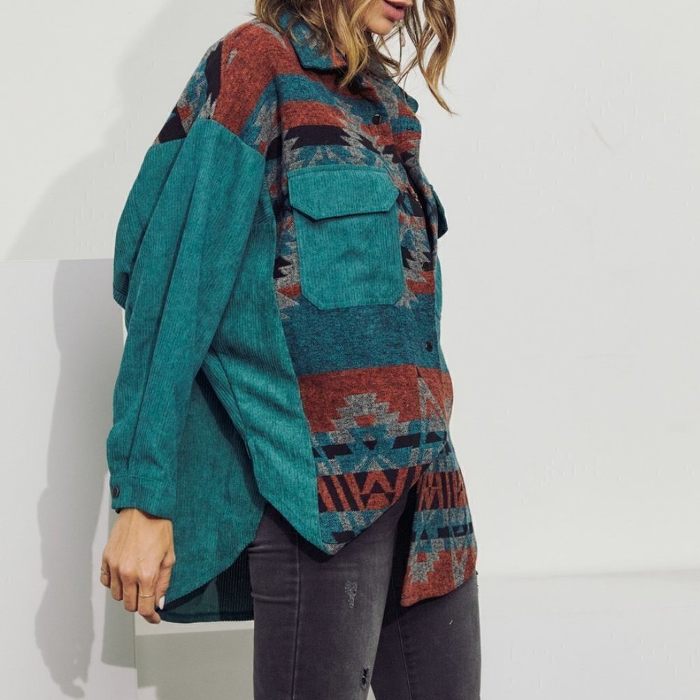 THE SKYLAR SHACKET CORDUROY AZTEC PRINT SHACKET - Picture 3 of 5